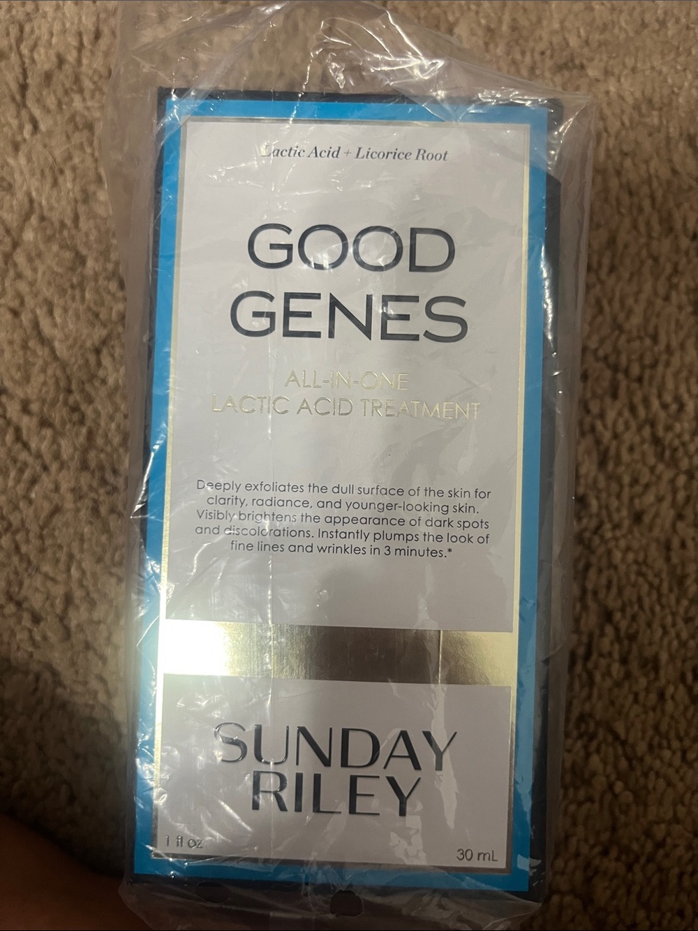 Sunday Riley Good Genes Lactic Acid Treatment — Blue and Gold Accents